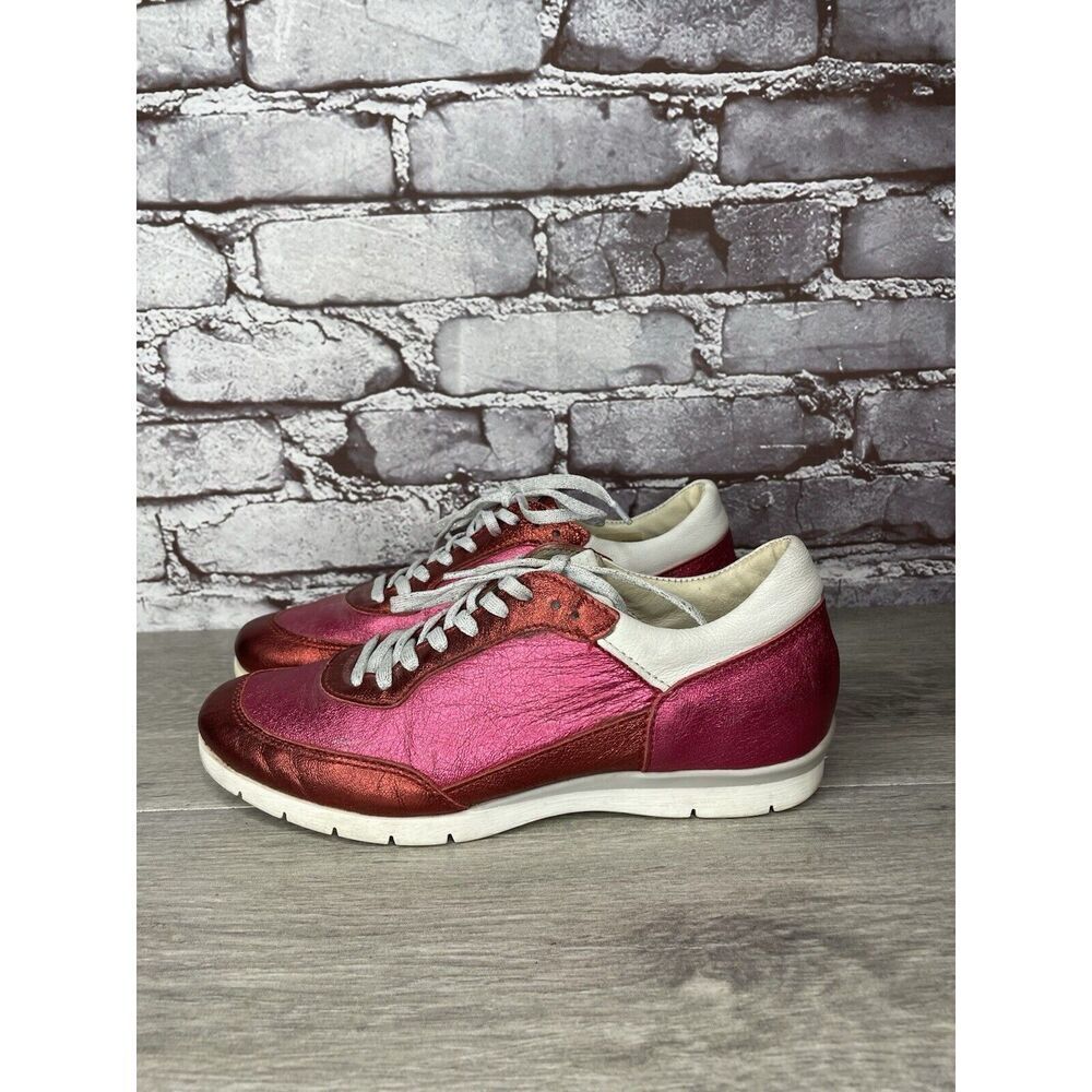 MJUS Pink Metallic Leather Comfort Casual Lace Up Sneakers Women Sz 37EU/6.5M US